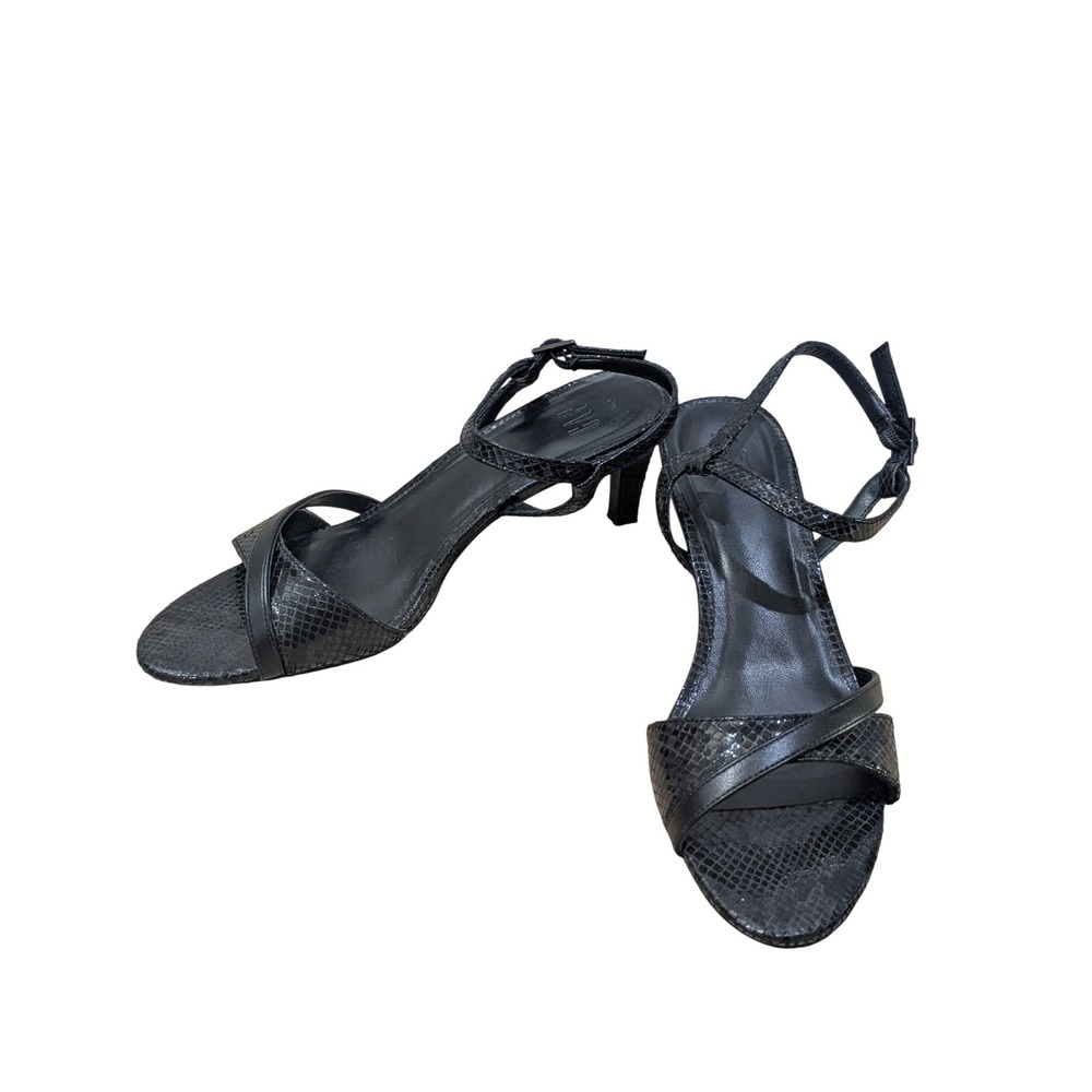 Gap Womens Black Snakeskin Embossed Strappy Kitten Heel Sandals Size 8.5